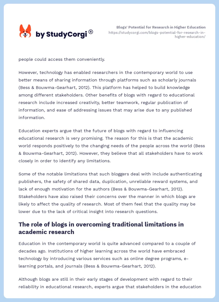 Blogs' Potential for Research in Higher Education. Page 2
