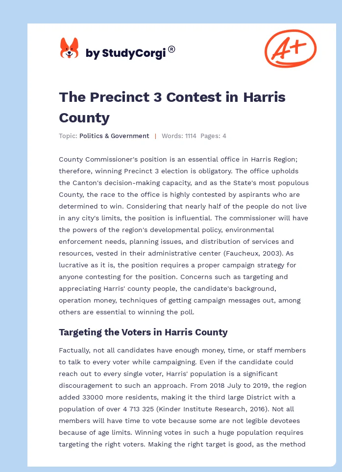 The Precinct 3 Contest in Harris County. Page 1