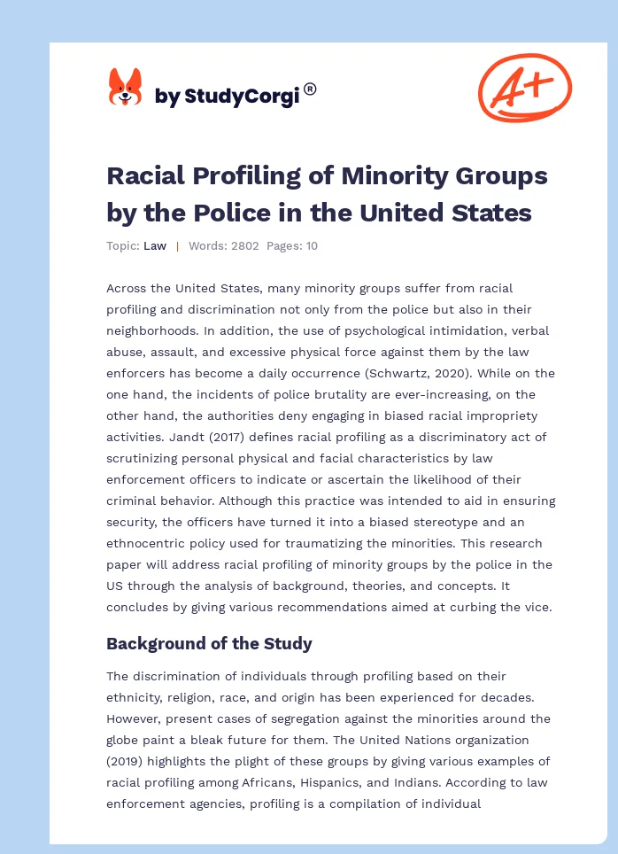 Racial Profiling of Minority Groups by the Police in the United States. Page 1