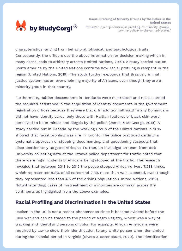 Racial Profiling of Minority Groups by the Police in the United States. Page 2