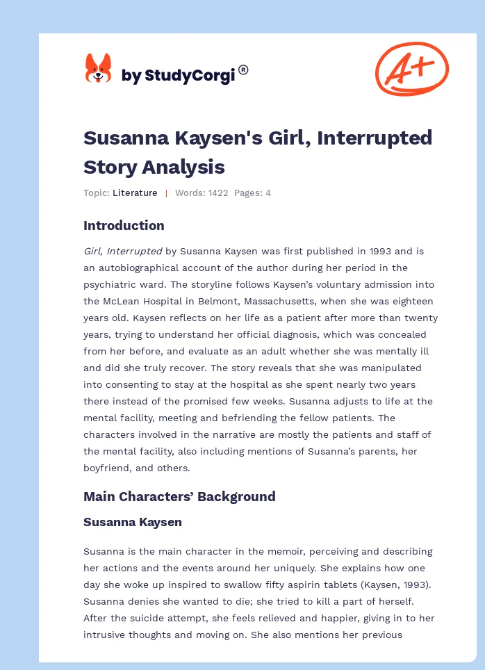 Susanna Kaysen's Girl, Interrupted Story Analysis. Page 1