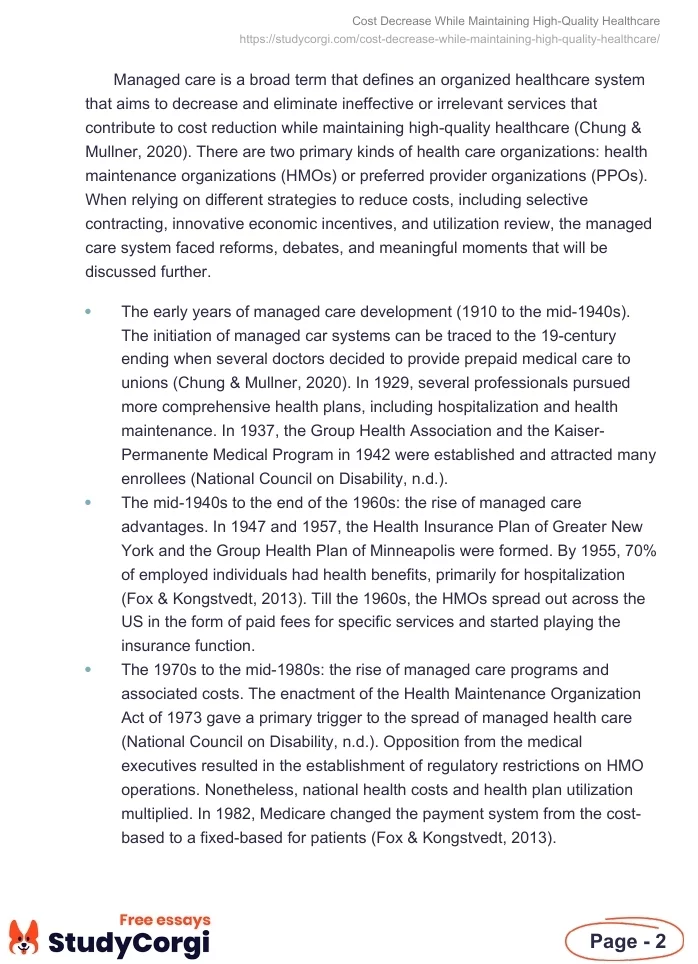 Cost Decrease While Maintaining High-Quality Healthcare. Page 2
