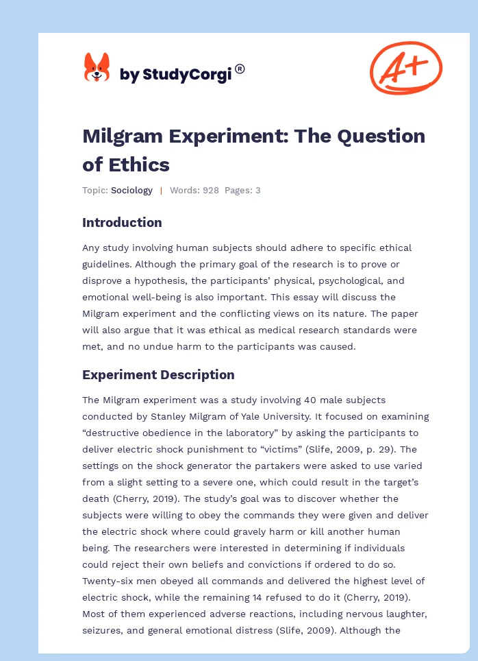 Milgram Experiment: The Question of Ethics. Page 1