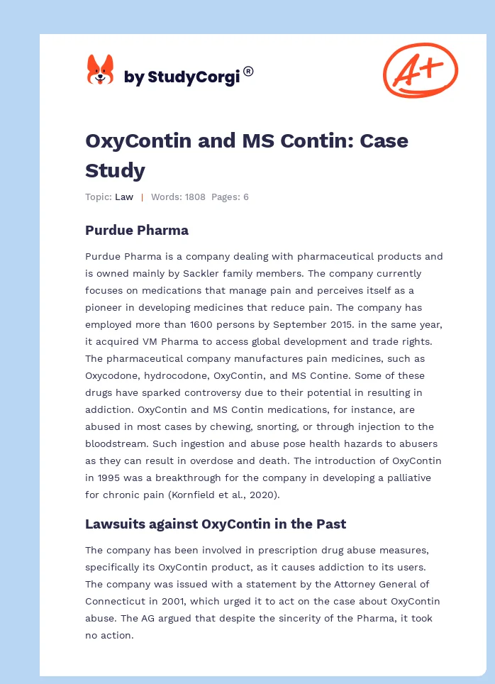 OxyContin and MS Contin: Case Study. Page 1