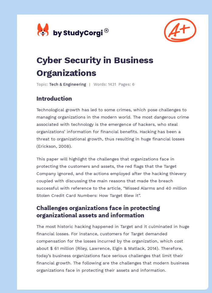 Cyber Security in Business Organizations. Page 1