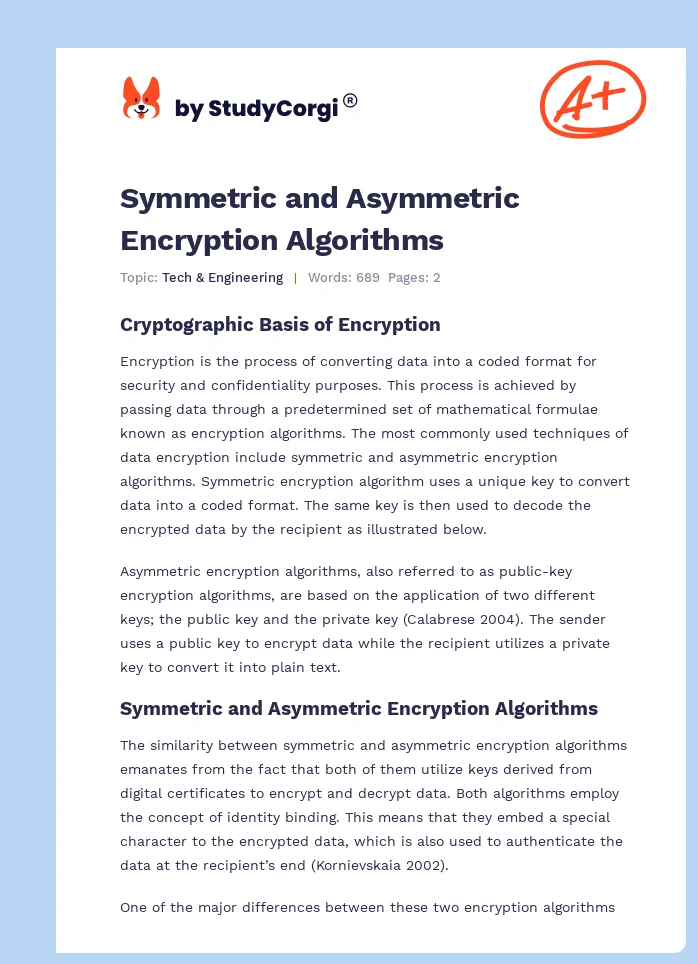 Symmetric and Asymmetric Encryption Algorithms. Page 1