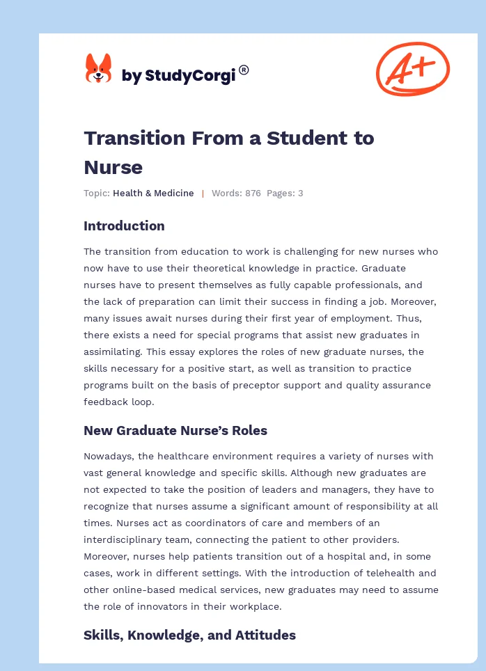 Transition From a Student to Nurse. Page 1