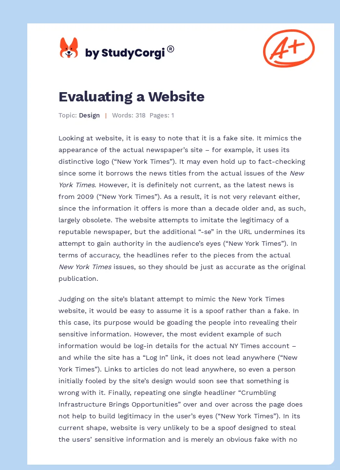 Evaluating a Website. Page 1
