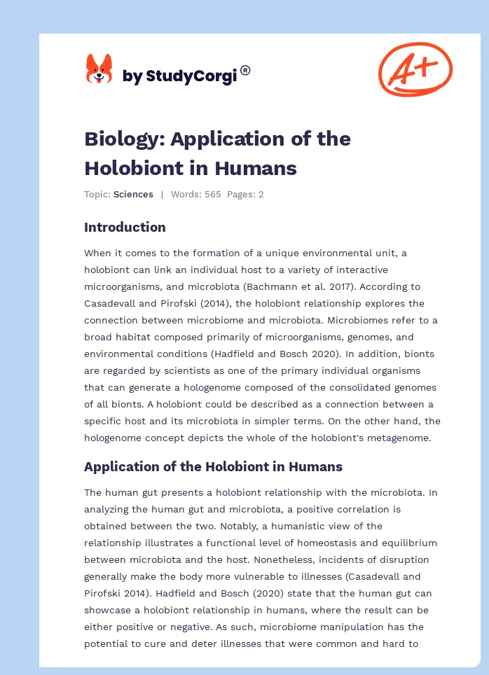 Biology: Application of the Holobiont in Humans. Page 1