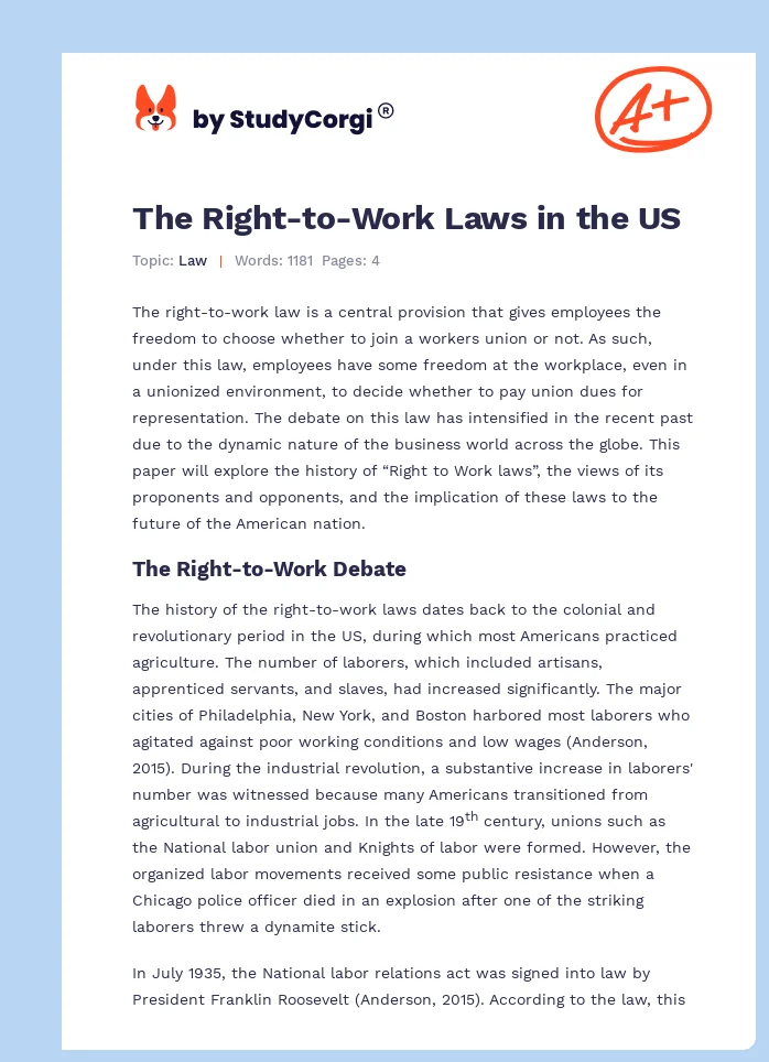 The Right-to-Work Laws in the US. Page 1