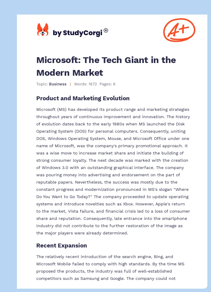 Microsoft: The Tech Giant in the Modern Market. Page 1