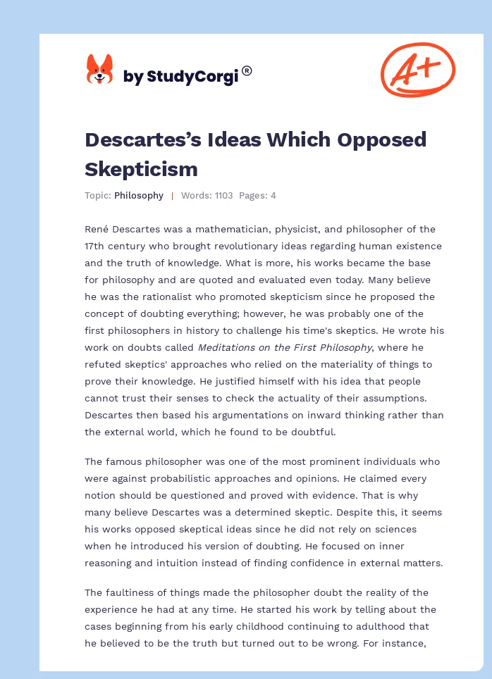Descartes’s Ideas Which Opposed Skepticism. Page 1