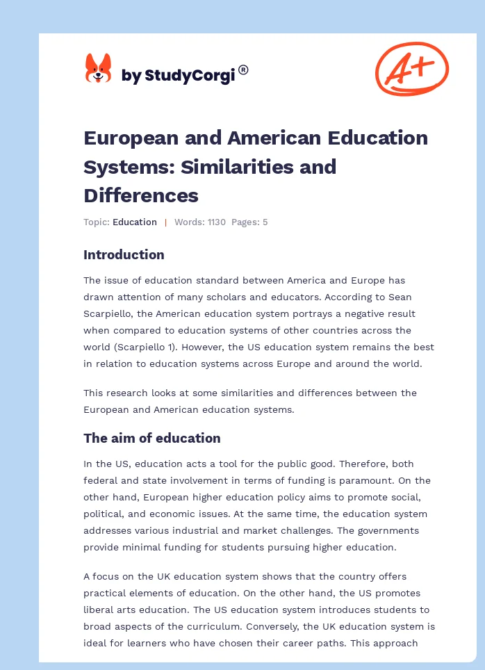 European and American Education Systems: Similarities and Differences. Page 1