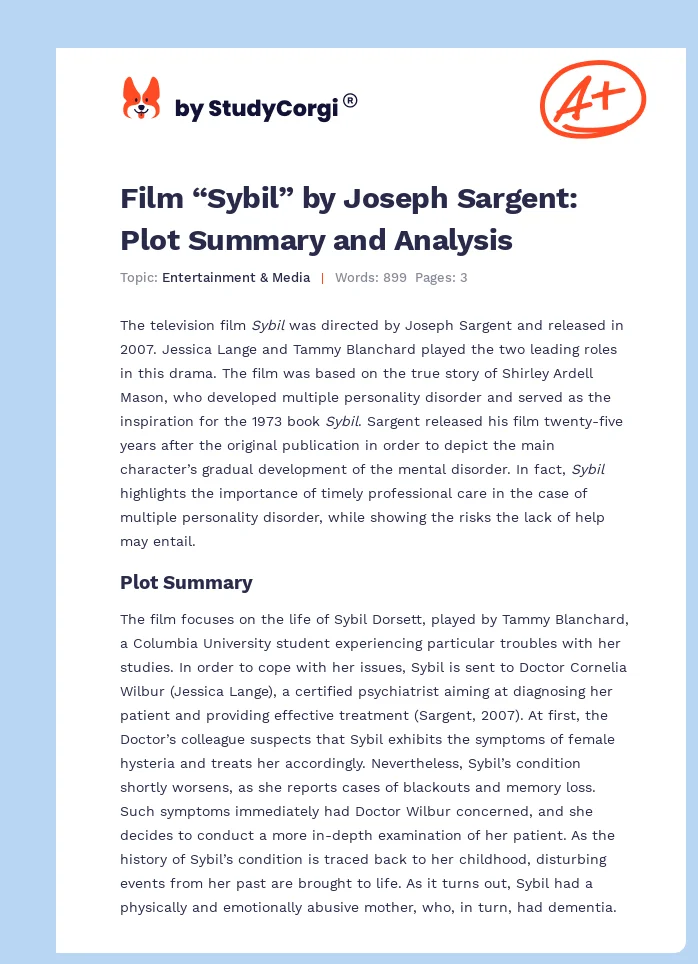Film “Sybil” by Joseph Sargent: Plot Summary and Analysis. Page 1