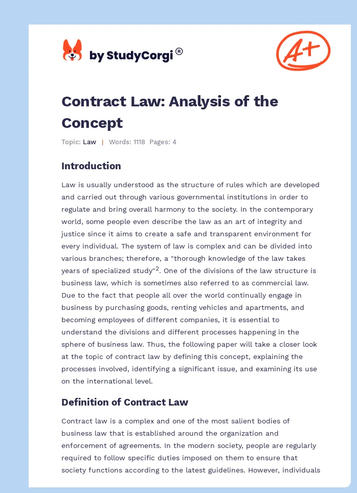 Contract Law: Analysis of the Concept. Page 1