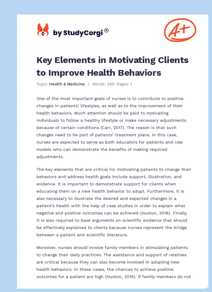 Key Elements in Motivating Clients to Improve Health Behaviors. Page 1