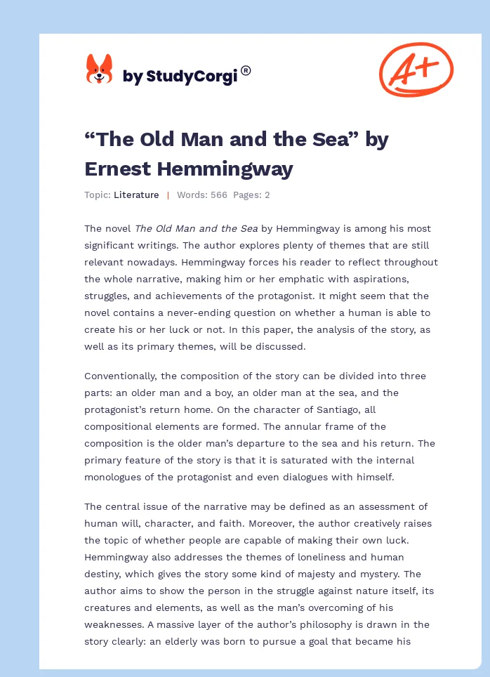 “The Old Man and the Sea” by Ernest Hemmingway. Page 1