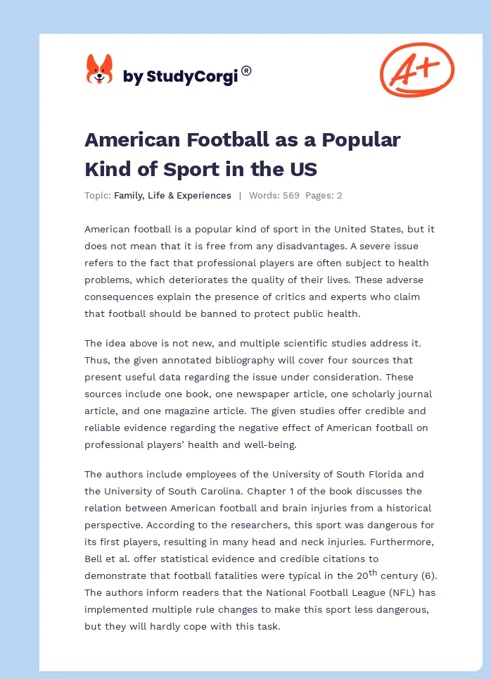 American Football as a Popular Kind of Sport in the US. Page 1