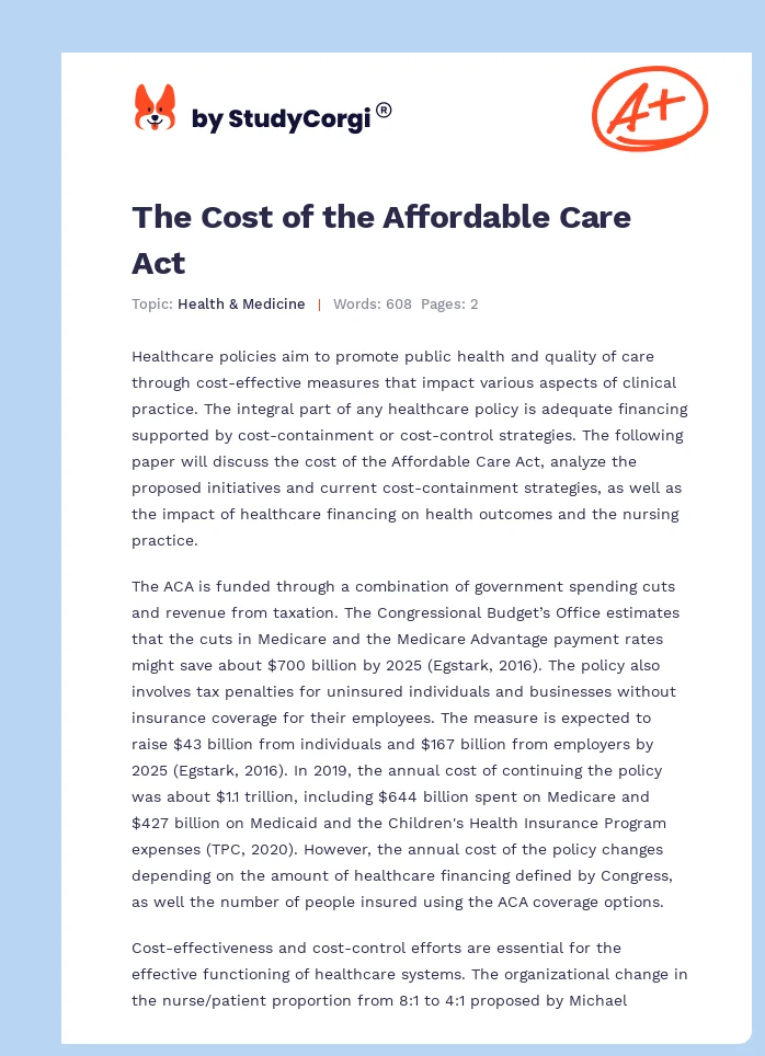 The Cost of the Affordable Care Act. Page 1