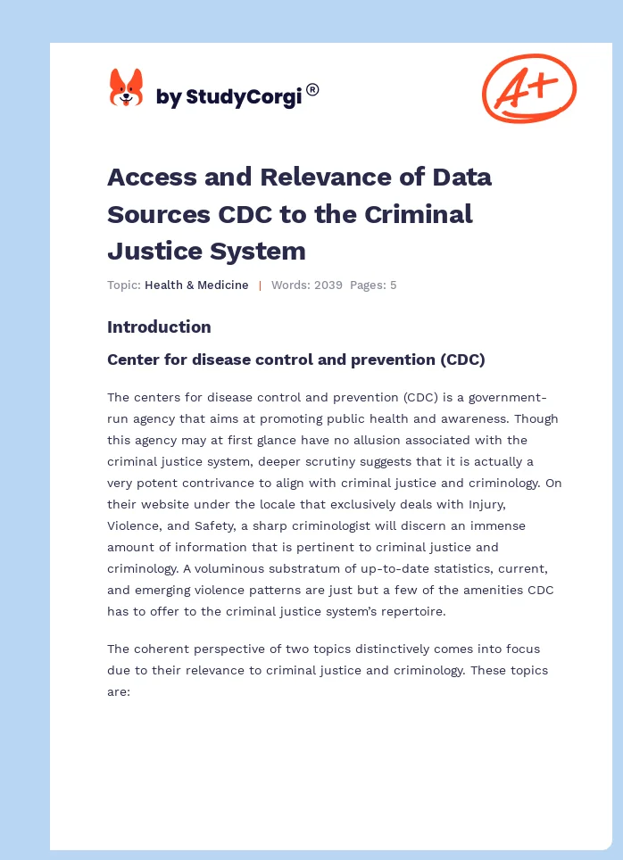 Access and Relevance of Data Sources CDC to the Criminal Justice System. Page 1
