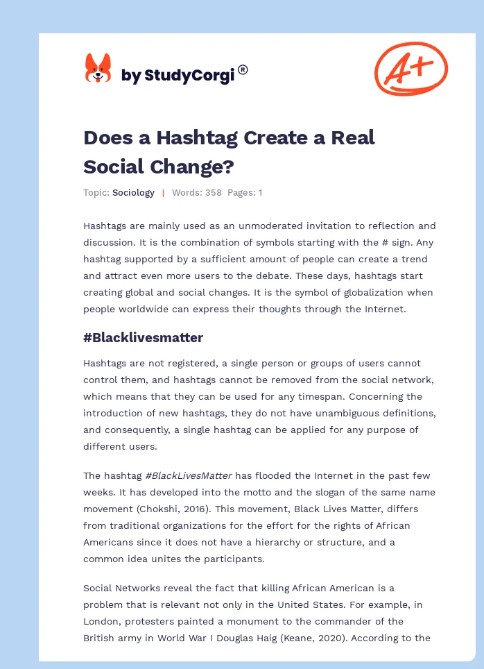 Does a Hashtag Create a Real Social Change?. Page 1