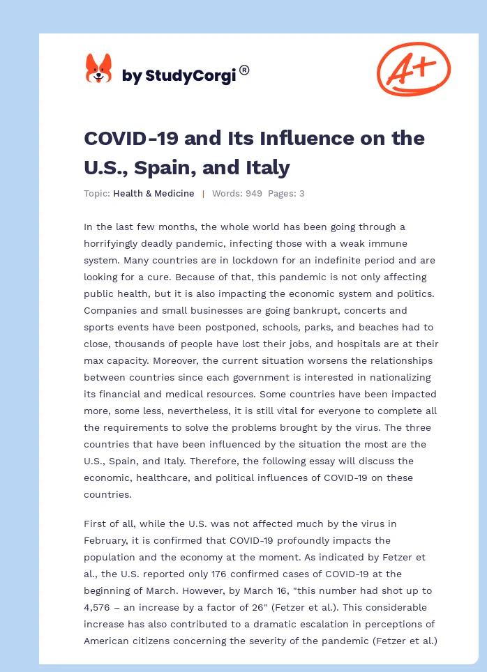 COVID-19 and Its Influence on the U.S., Spain, and Italy. Page 1