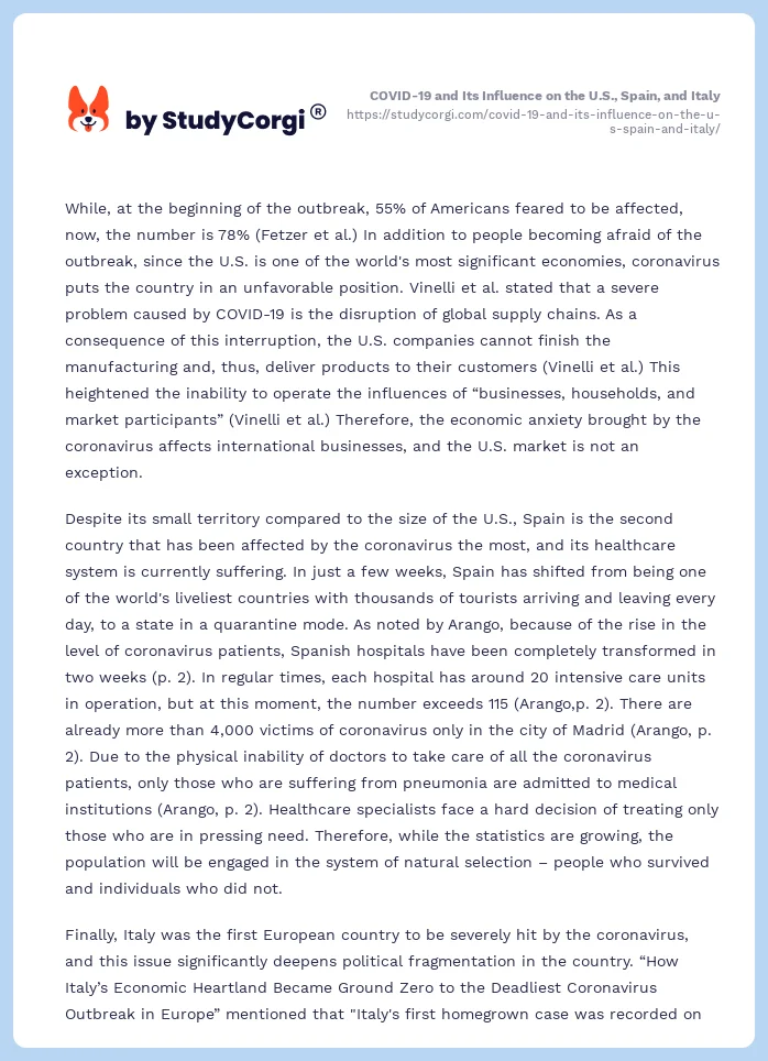 COVID-19 and Its Influence on the U.S., Spain, and Italy. Page 2