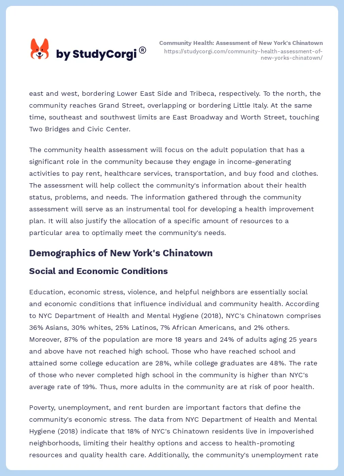 Community Health: Assessment of New York's Chinatown. Page 2