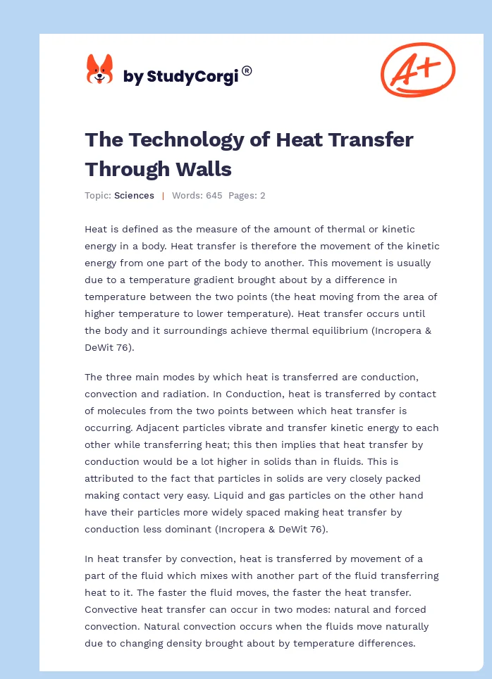 The Technology of Heat Transfer Through Walls. Page 1
