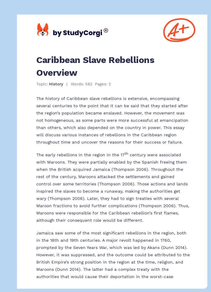 Caribbean Slave Rebellions Overview. Page 1