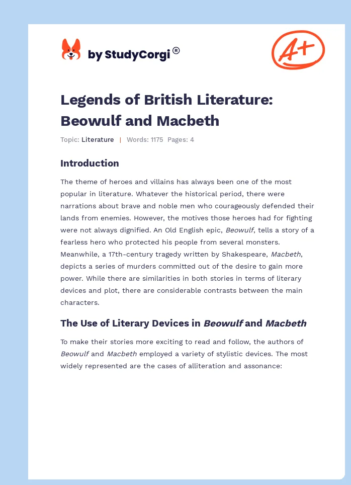 Legends of British Literature: Beowulf and Macbeth. Page 1