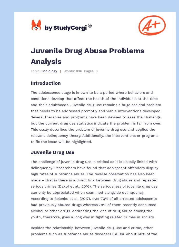 Juvenile Drug Abuse Problems Analysis. Page 1