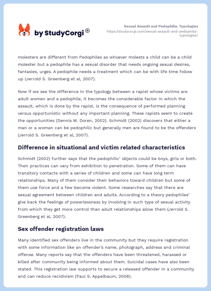 Sexual Assault and Pedophilia. Typologies. Page 2