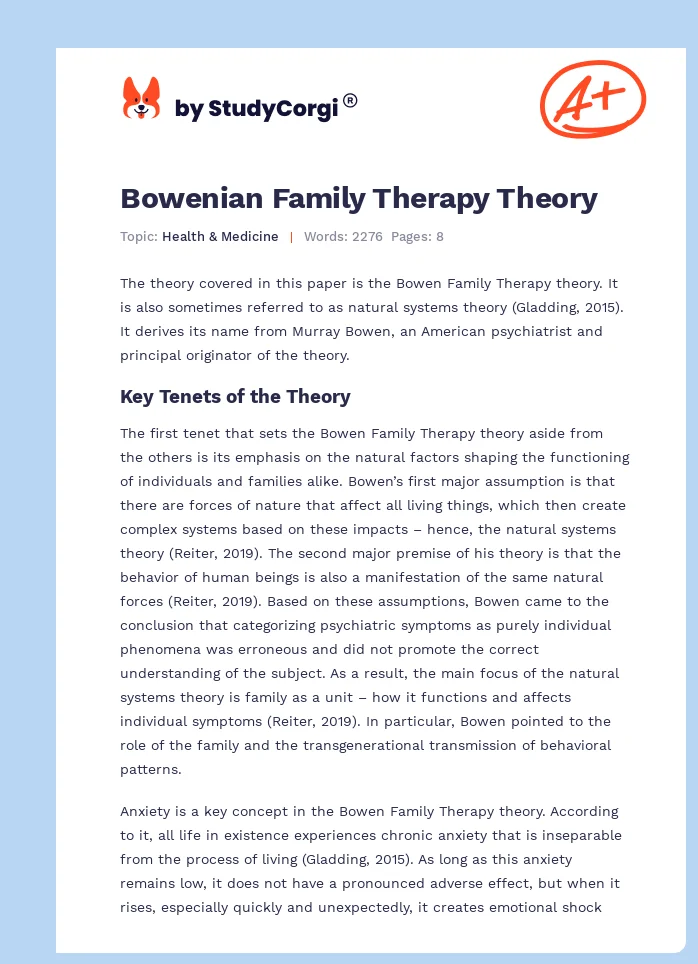 Bowenian Family Therapy Theory. Page 1