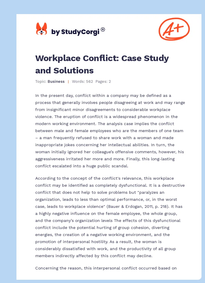 Workplace Conflict: Case Study and Solutions. Page 1