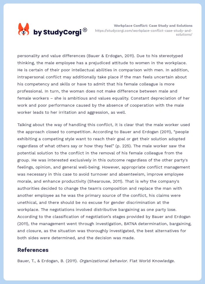 Workplace Conflict: Case Study and Solutions. Page 2