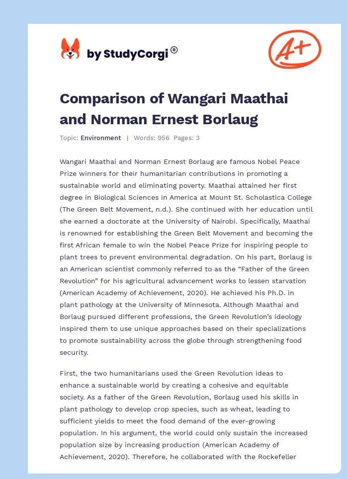 Comparison of Wangari Maathai and Norman Ernest Borlaug. Page 1