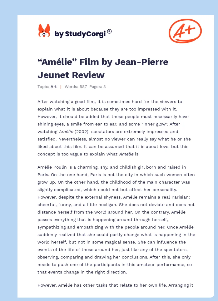 “Amélie” Film by Jean-Pierre Jeunet Review. Page 1