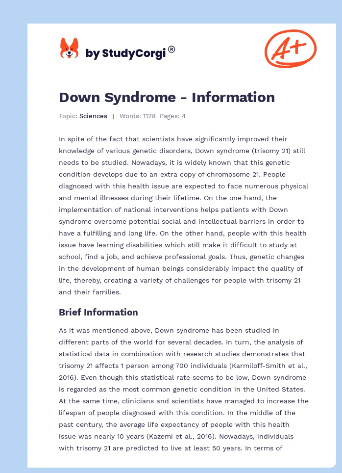 Down Syndrome - Information. Page 1