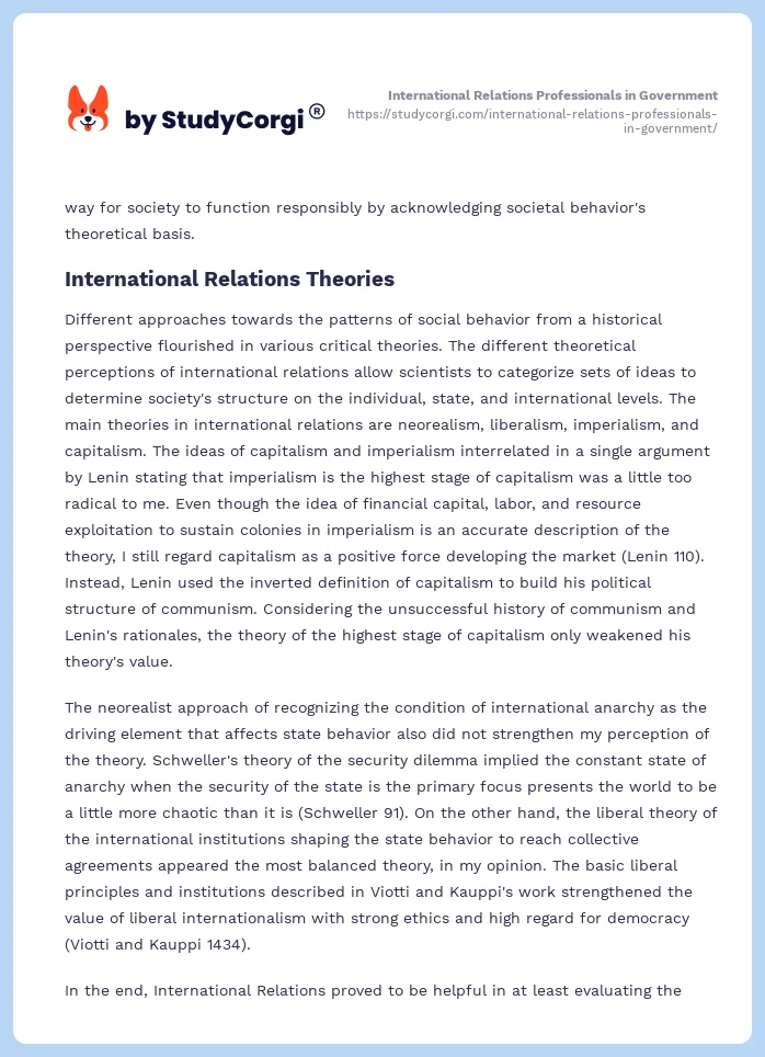 International Relations Professionals in Government. Page 2