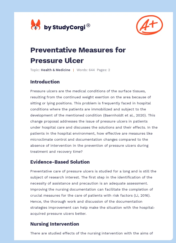 Preventative Measures for Pressure Ulcer. Page 1