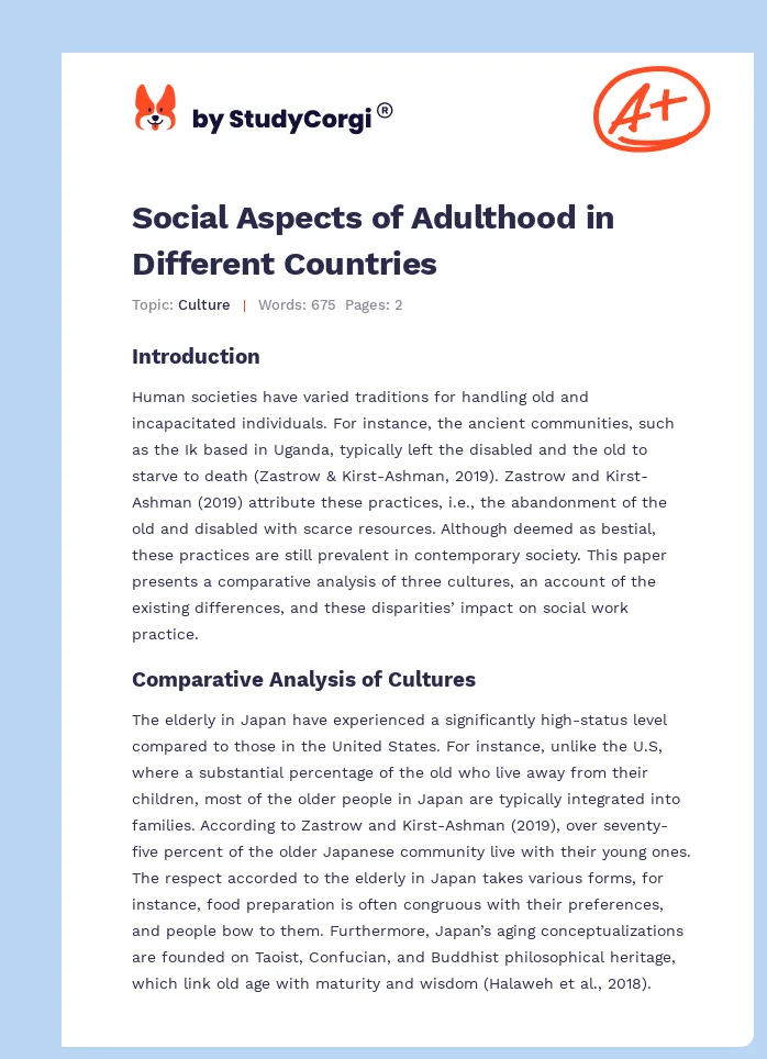 Social Aspects of Adulthood in Different Countries. Page 1