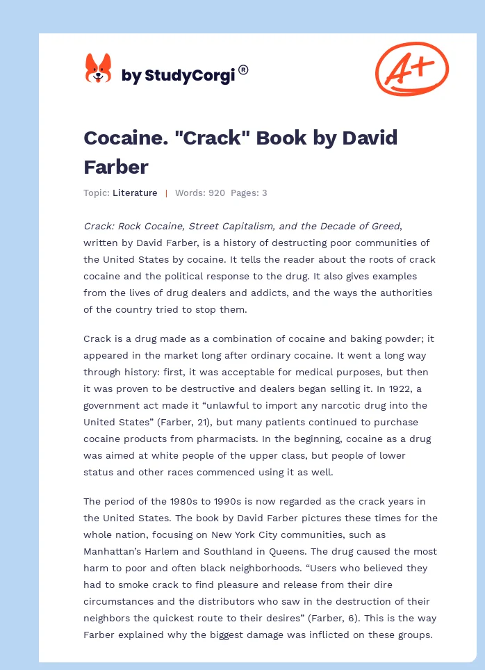 Cocaine. "Crack" Book by David Farber. Page 1