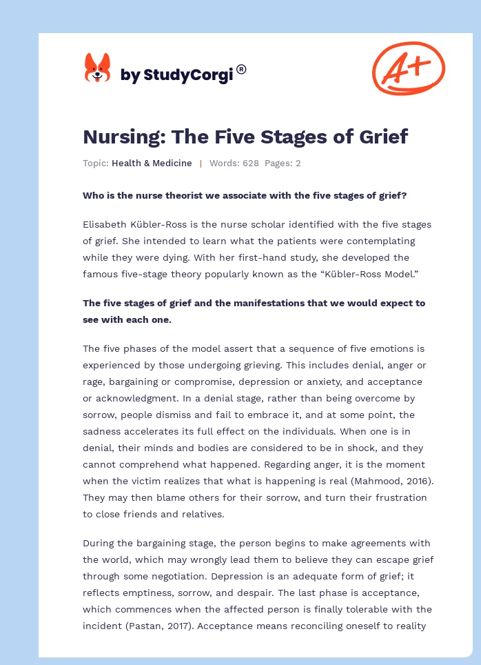 Nursing: The Five Stages of Grief. Page 1