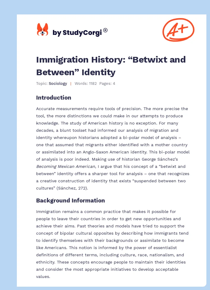 Immigration History: “Betwixt and Between” Identity. Page 1