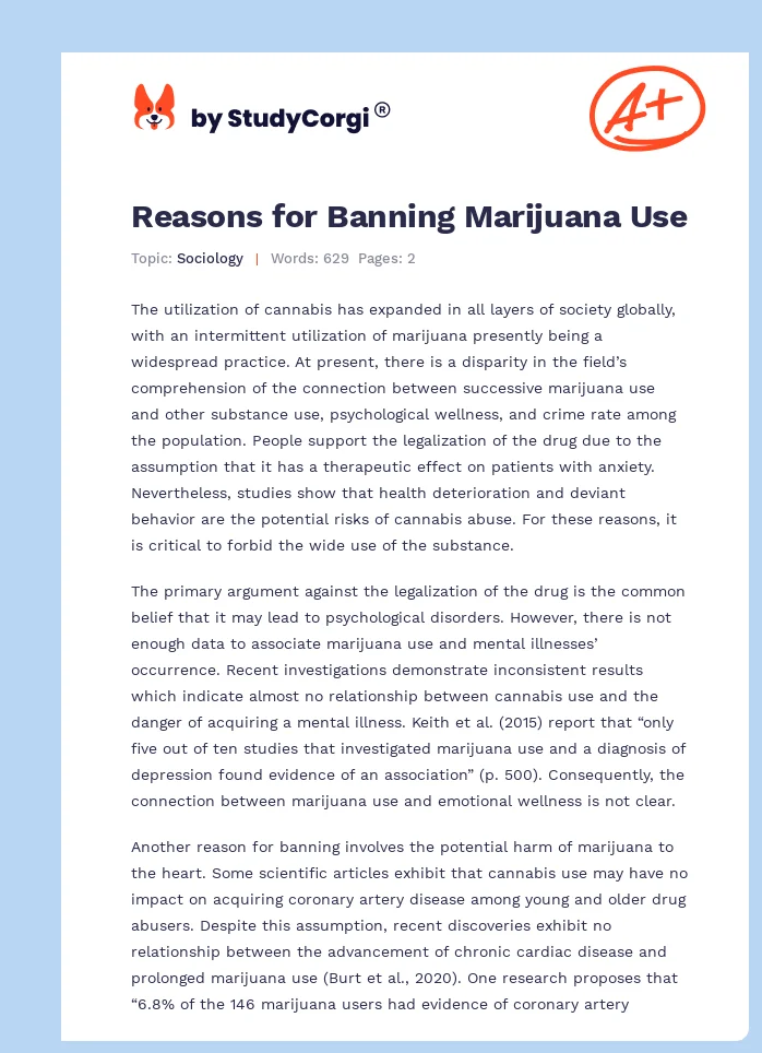 Reasons for Banning Marijuana Use. Page 1