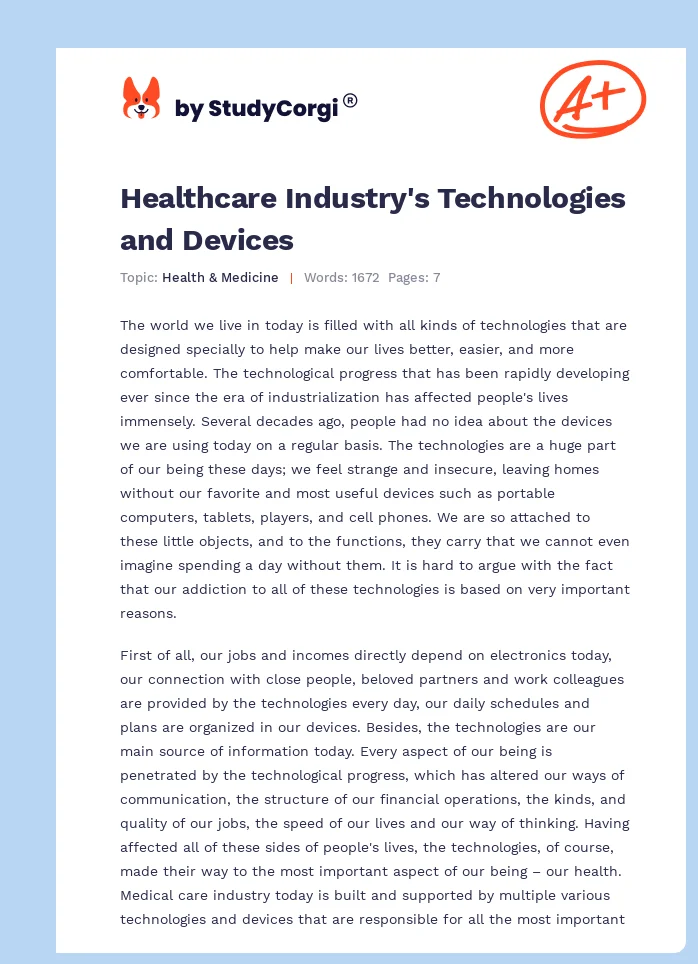 Healthcare Industry's Technologies and Devices. Page 1