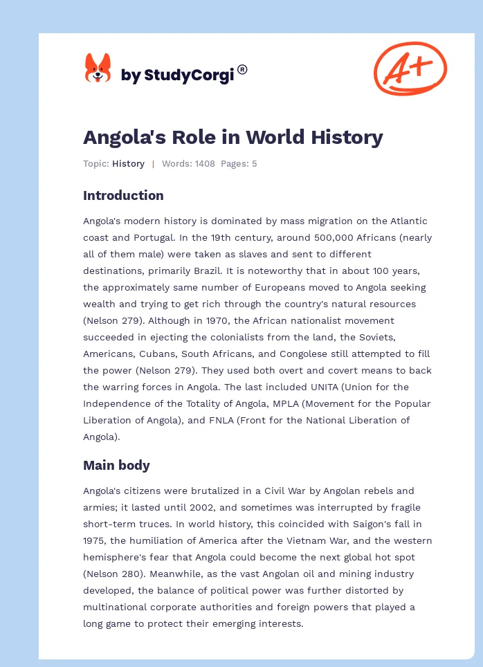 Angola's Role in World History. Page 1