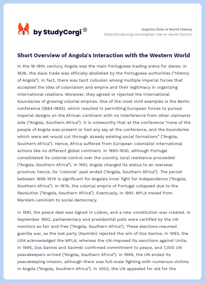 Angola's Role in World History. Page 2