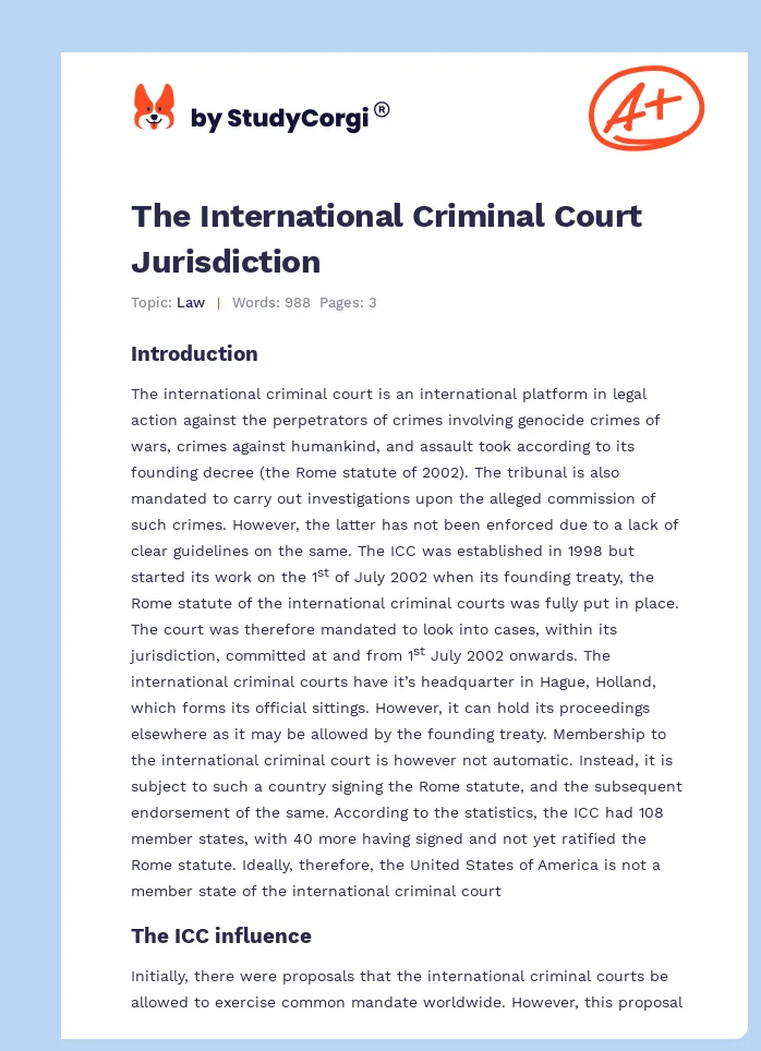 The International Criminal Court Jurisdiction. Page 1